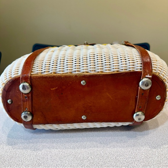 Vintage Travel Woven Wicker White Plastic Handbag Creel Shoulder Bag Antique - Picture 4 of 11